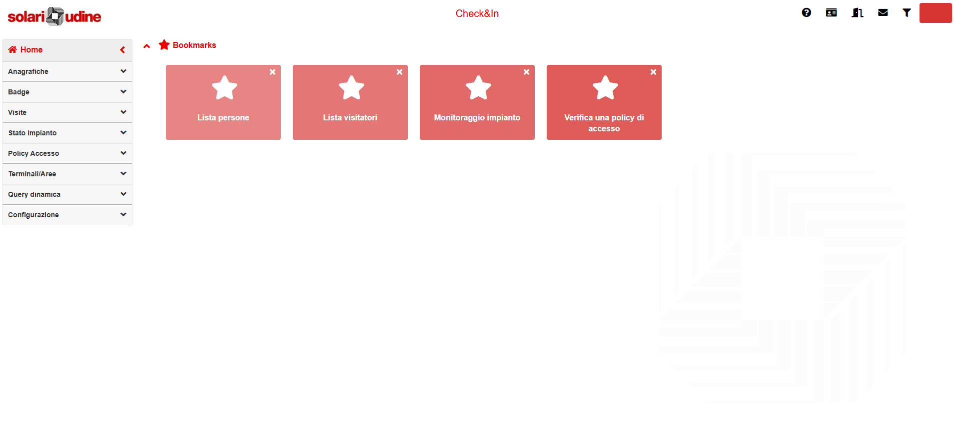 Home page del software Check&In